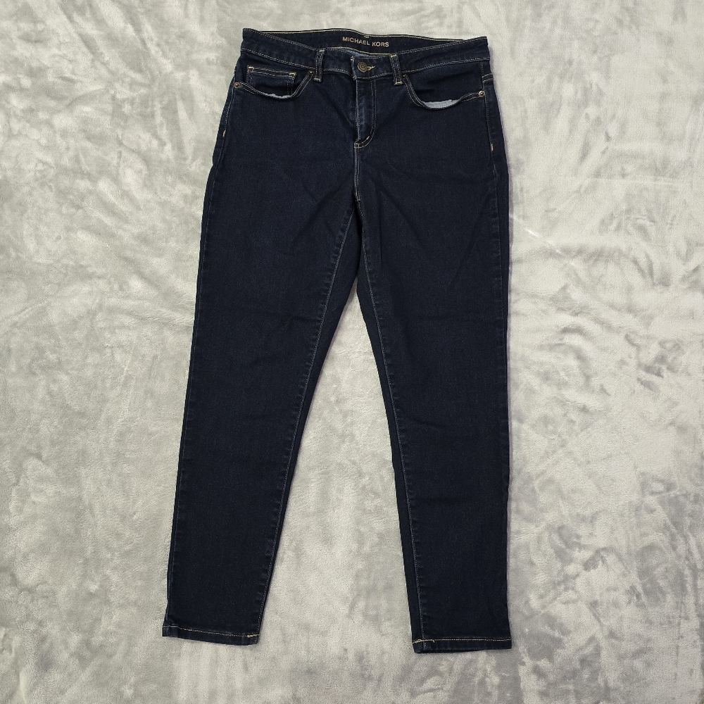 Michael Kors Women's Izzy Cropped Skinny Jeans Blue Size 10 Dark Wash Stretch